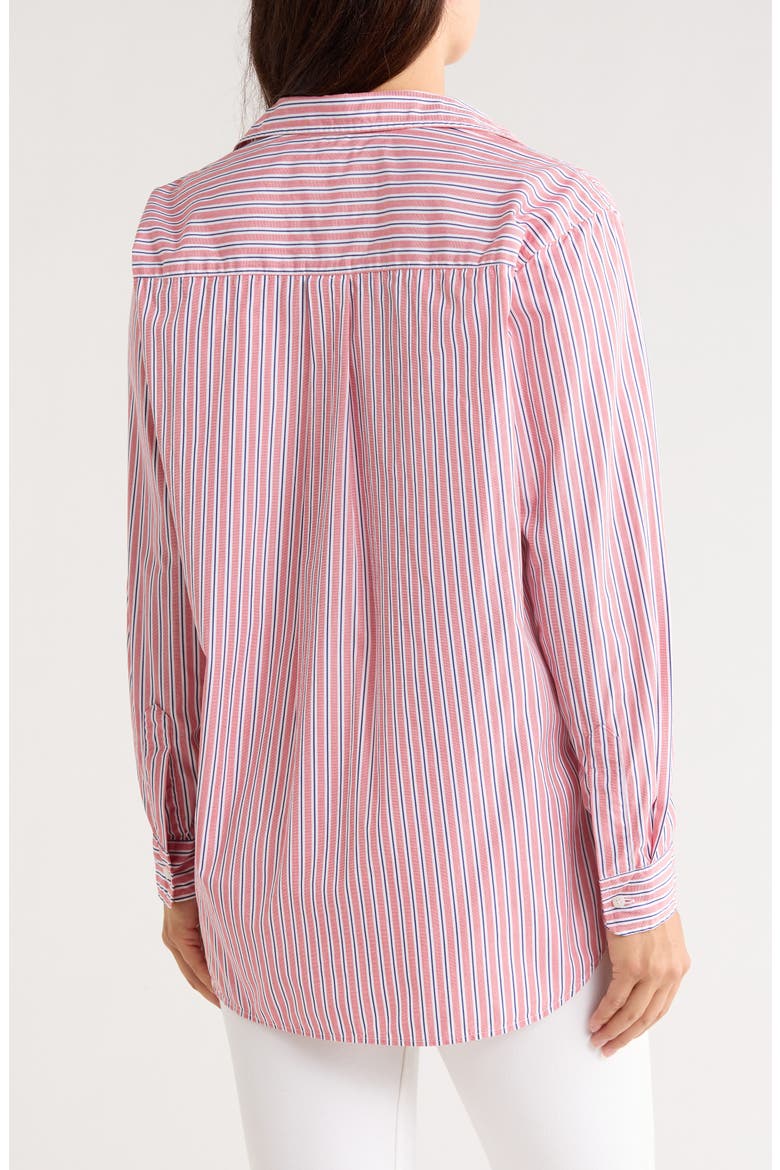 Boyfriend Cotton Button-Up Shirt, Alternate, color, RED NAVY MULTI STRIPE