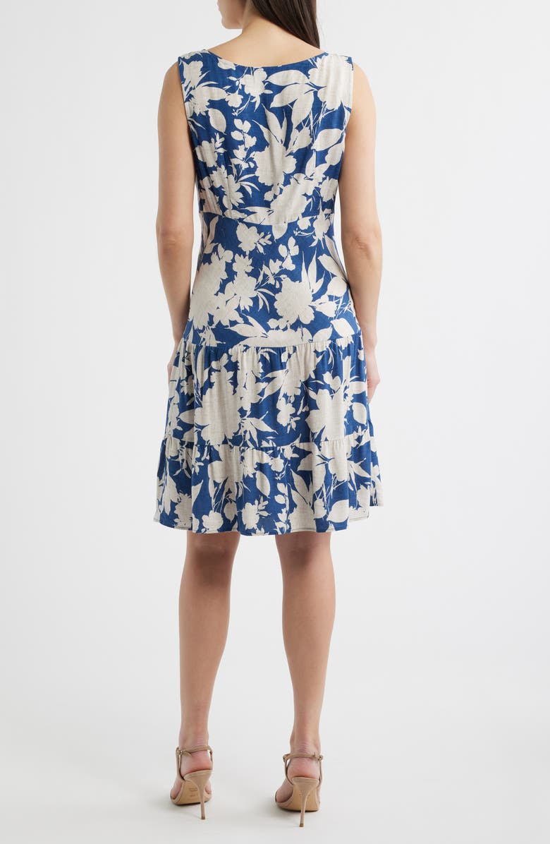 Connected Apparel Print Wrap Front Flare Dress, Alternate, color, Demin