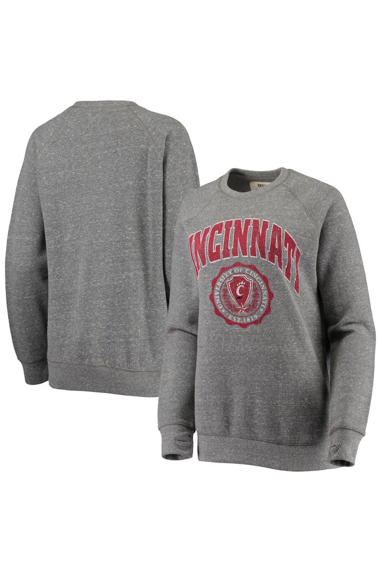 Women's Pressbox Heathered Gray Cincinnati Bearcats Edith Vintage Knobi Raglan Pullover Sweatshirt, Main, color, Heather Gray
