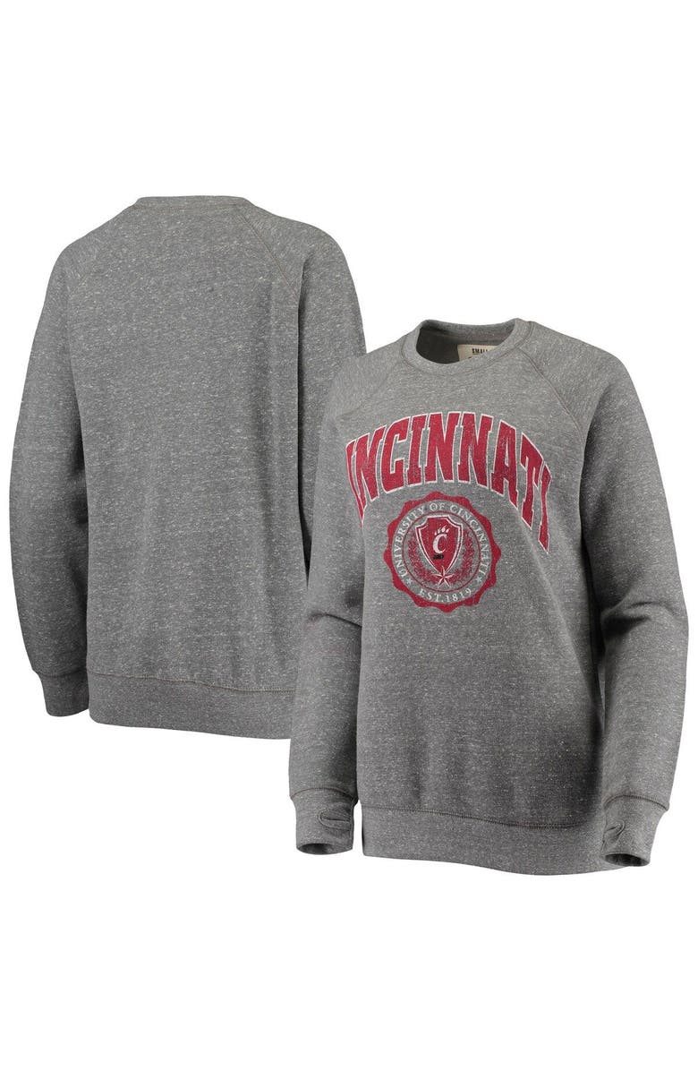 PRESSBOX Women's Pressbox Heathered Gray Cincinnati Bearcats Edith Vintage Knobi Raglan Pullover Sweatshirt, Main, color,