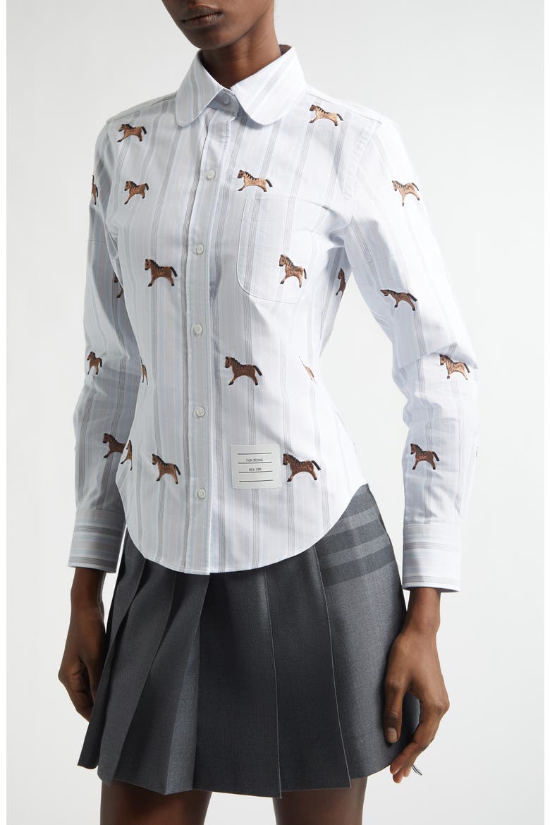 Lunar New Year Horse Embroidered Oxford Button-Up Shirt, Alternate, color, MEDIUM BLUE