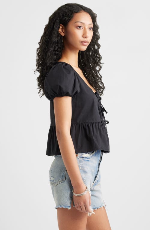 Bp. Tie Front Cotton Poplin Top In Black