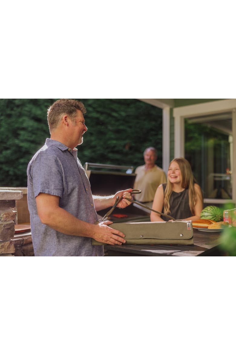 BBQ Roll Up 3 Piece Set - Green Canvas with Beechwood Tools, Alternate, color, Green