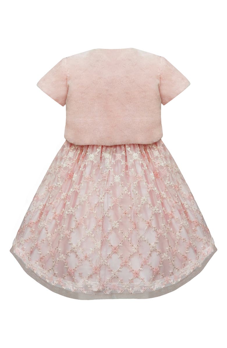 AMERICAN PRINCESS Kids' Flower Embroidered Dress & Faux Fur Bolero Jacket, Alternate, color, Peach
