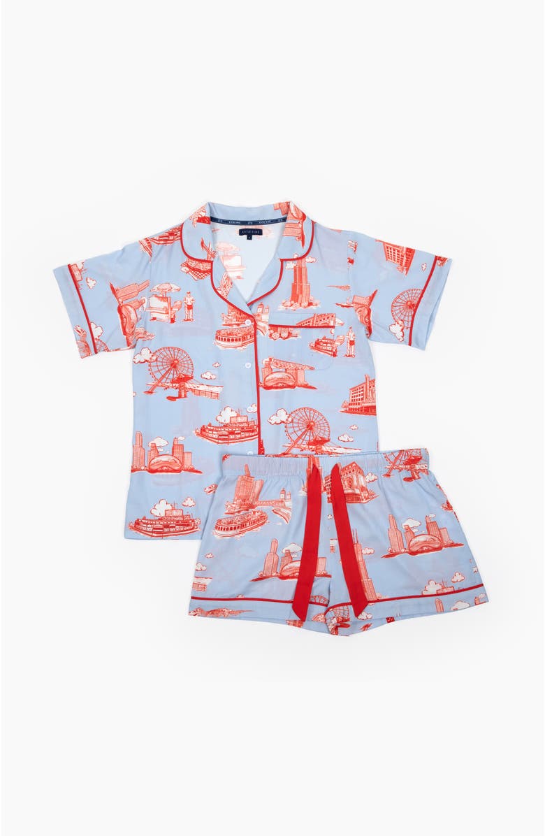 Katie Kime Chicago Toile Shorts Set, Alternate, color, Light Blue