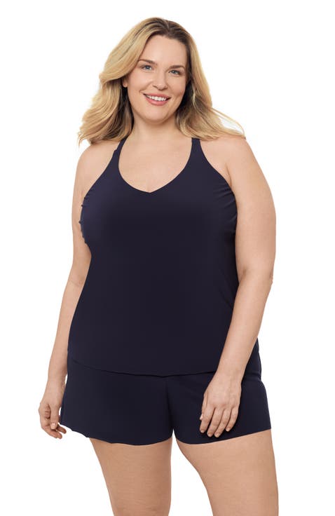 Plus Size Supportive Y-Back Full Coverage Tankini Swimsuit Top