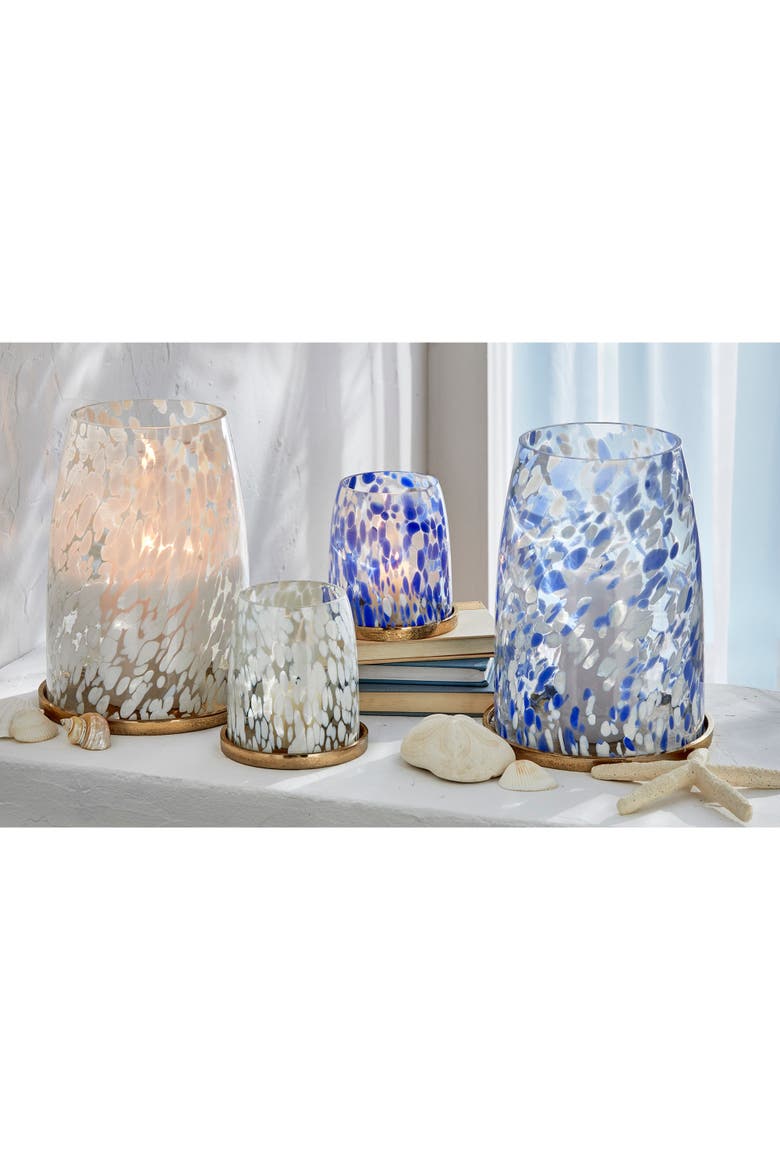 Blue Confetti Glass Hurricane Candle Holder Small, Alternate, color, Blue