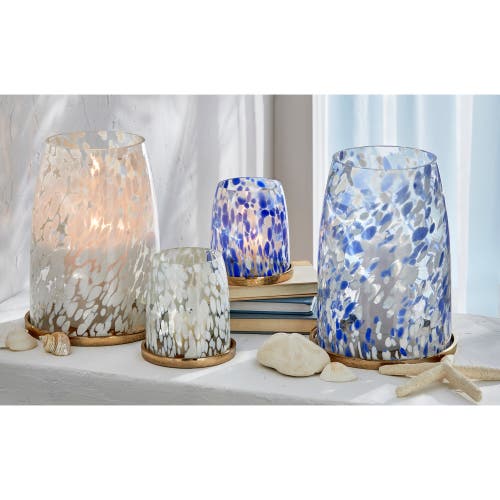 Tag Blue Confetti Glass Hurricane Candle Holder Large In Blue