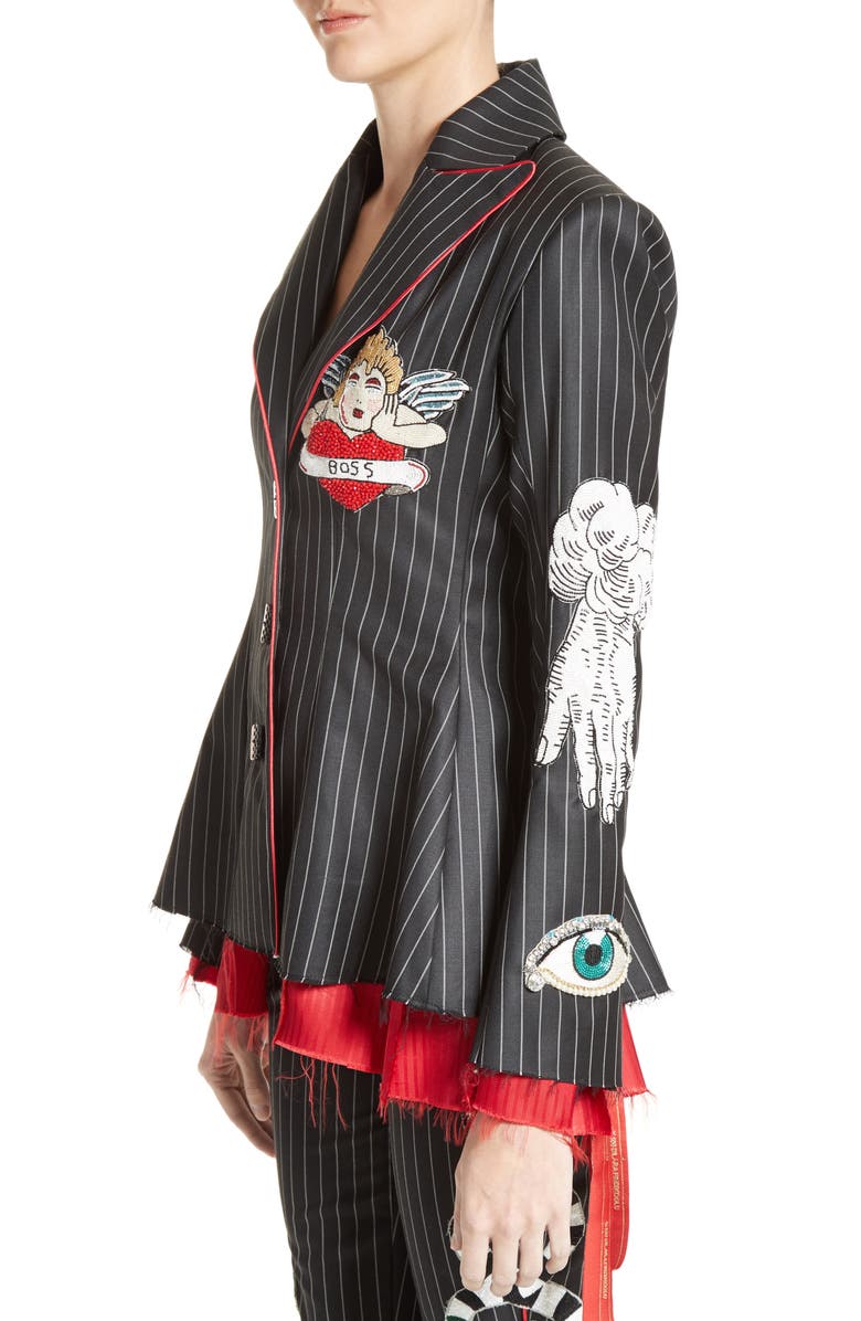 DILARA FINDIKOGLU Embellished Pinstripe Suit Jacket, Alternate, color,