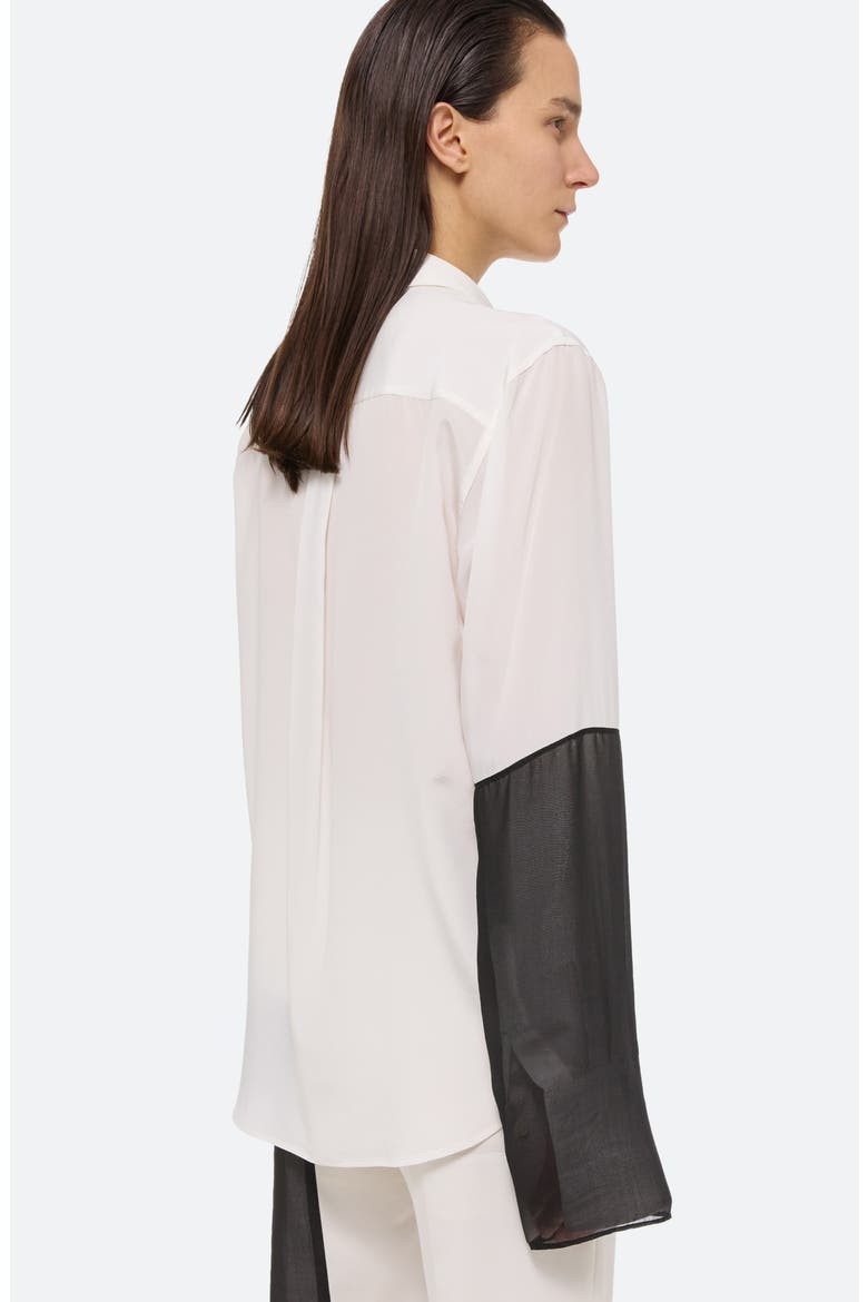 Relaxed Silk Button-Up Shirt, Alternate, color, WHITE/BLACK