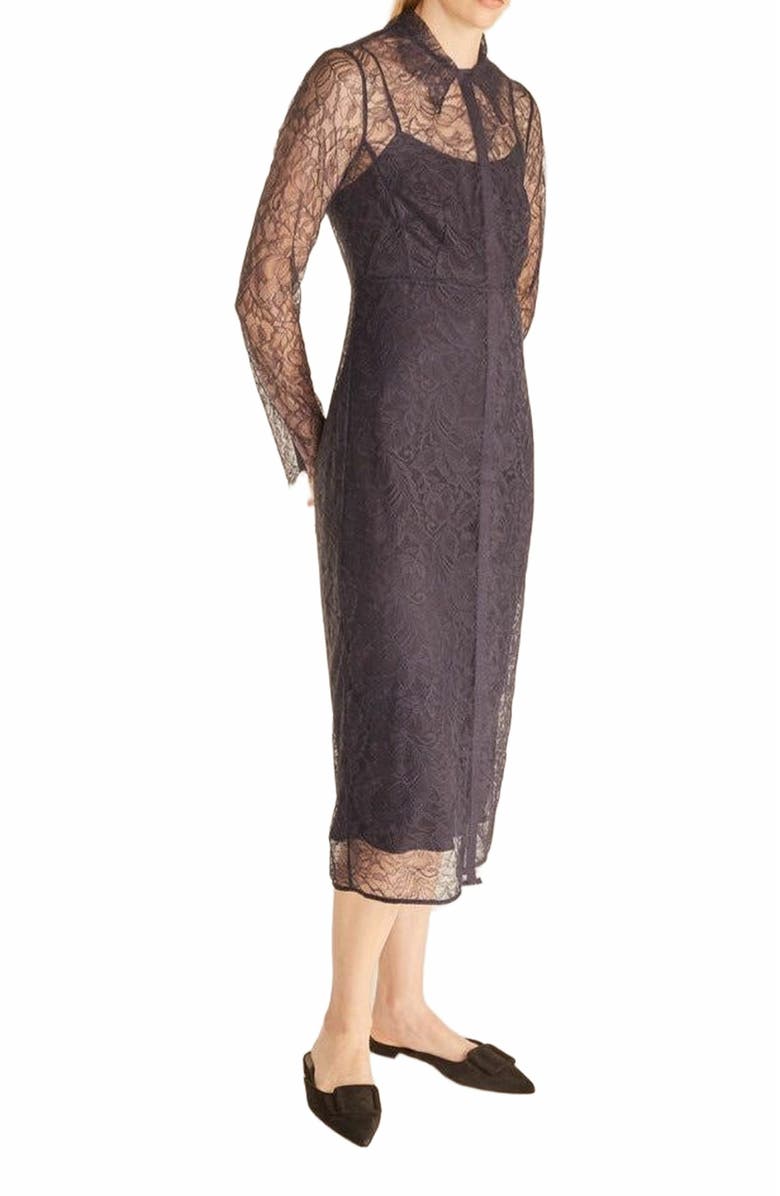 Rebecca Taylor Lace Shirt Dress, Alternate, color, Navy