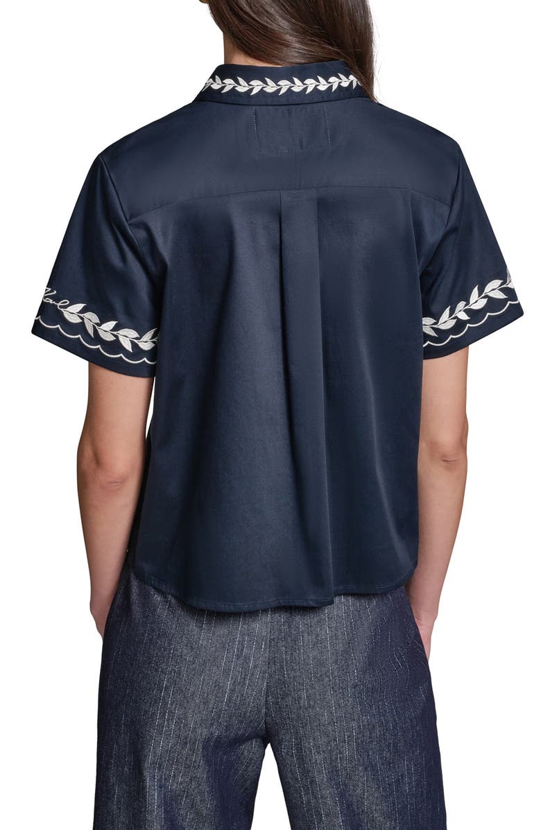 KARL LAGERFELD PARIS Embroidered Button-Up Shirt, Alternate, color, Midnight Navy