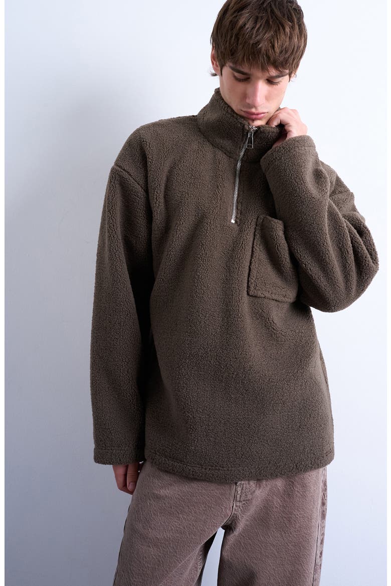 Quarter Zip High Pile Fleece Sweatshirt, Main, color, DARK BROWN
