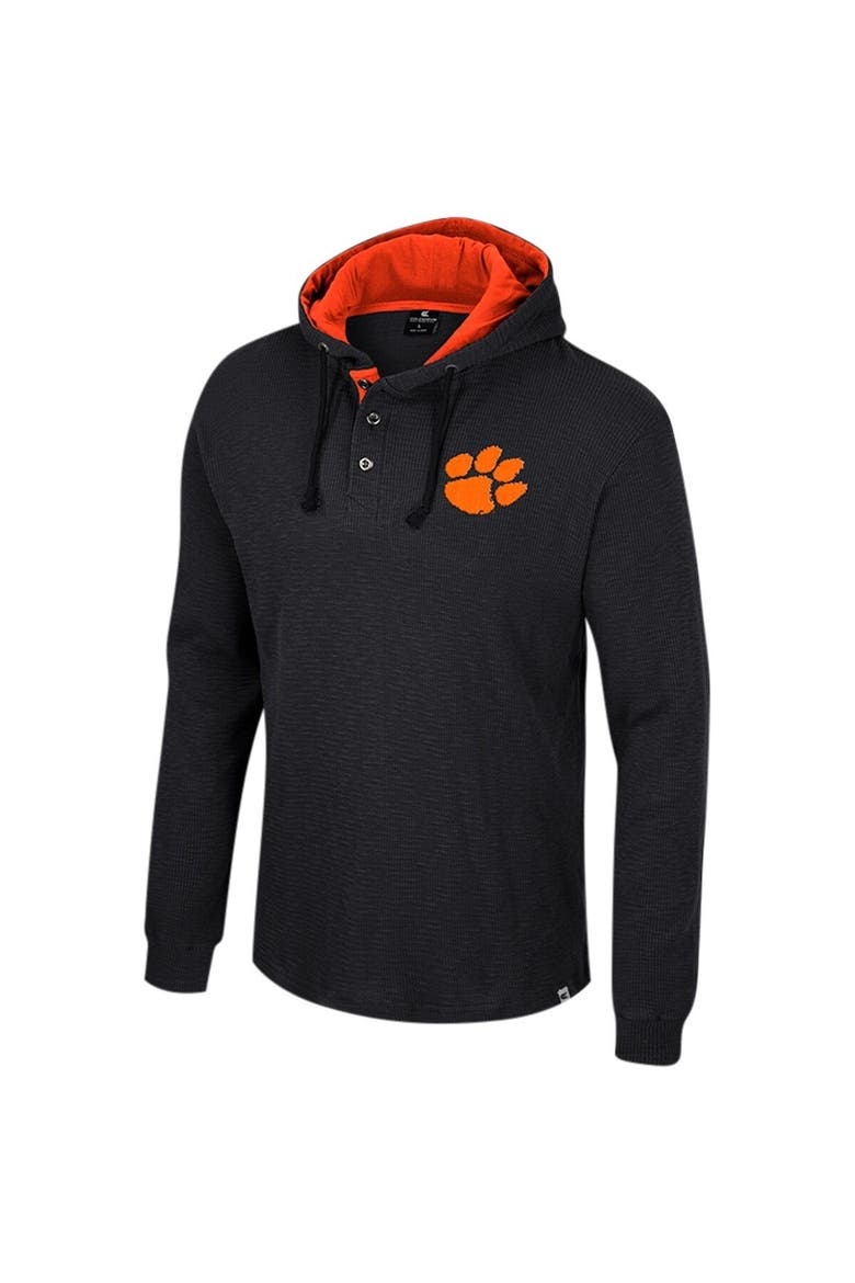 Men's Colosseum Black Clemson Tigers Affirmative Thermal Hoodie Long Sleeve T-Shirt, Alternate, color, Black