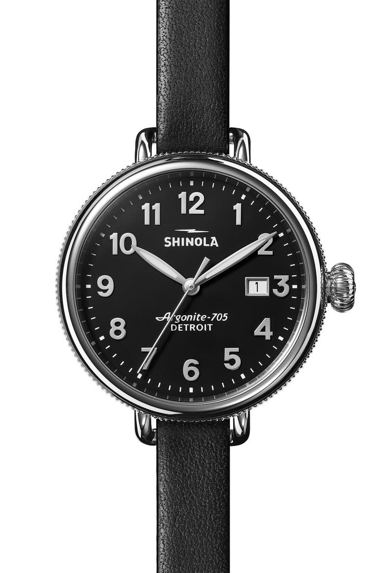 Birdy Double Wrap Leather Strap Watch, 38mm, Main, color, BLACK
