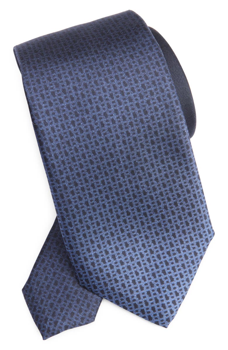 BOSS Micro Geometric Silk Tie, Main, color, Dark Blue