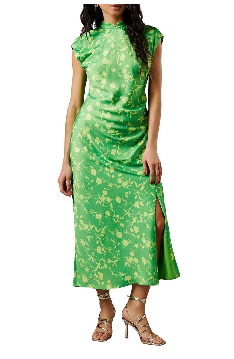 Warehouse Crinkle Satin Button Side Midi Dress, Alternate, color, Floral