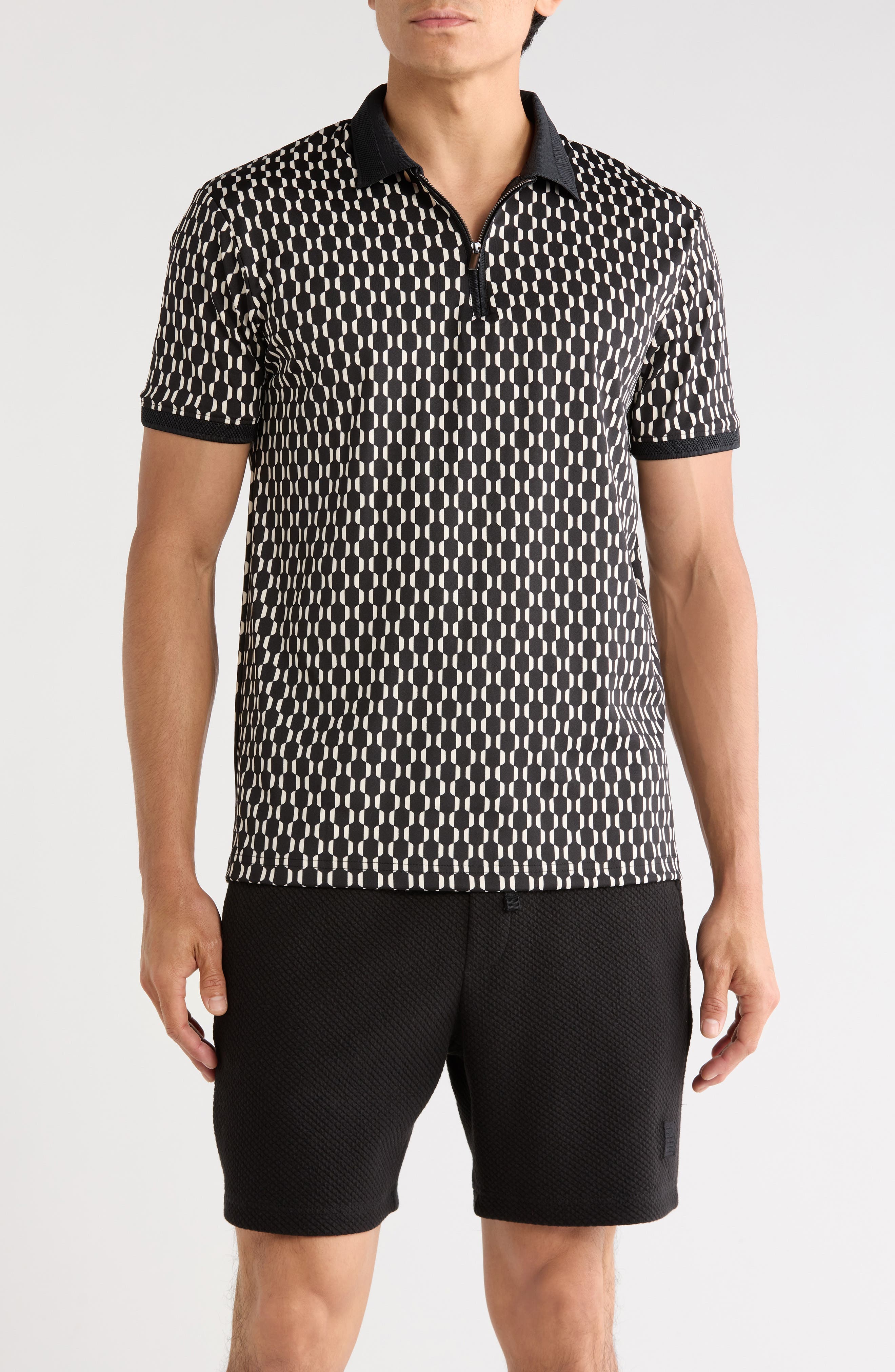 Cactus Man Geo Print Quarter Zip Performance Polo