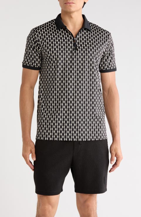 Geo Print Quarter Zip Performance Polo