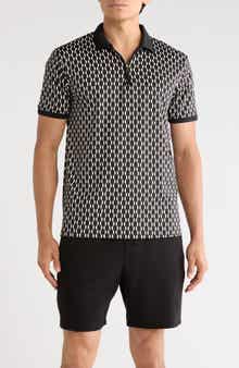 Cactus Man Geo Print Quarter Zip Performance Polo