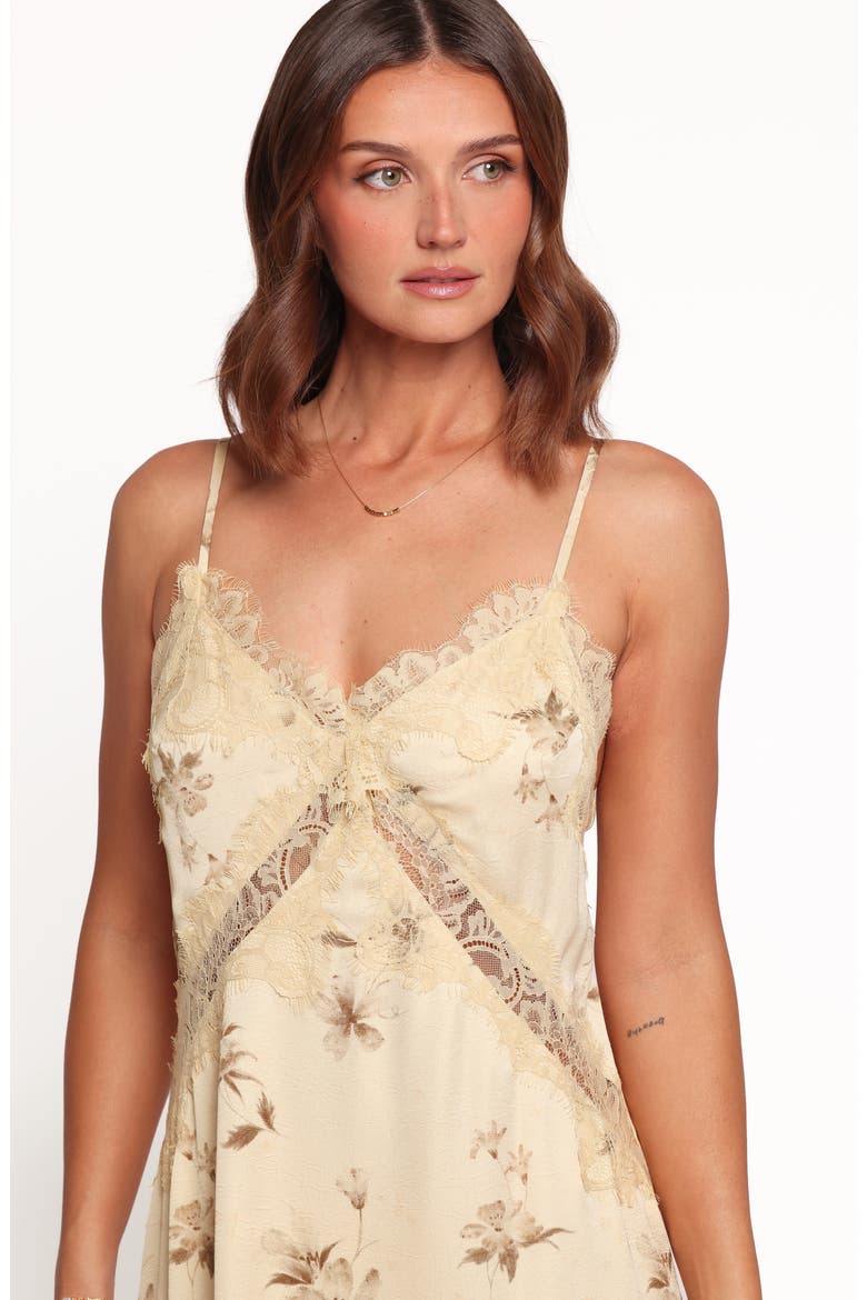 Capaldi Floral Lace Trim Maxi Dress, Alternate, color, SAND FLORAL