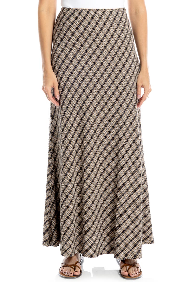 Plaid Maxi Skirt, Main, color, TAUPE/ BLACK/ BLUE PLAID