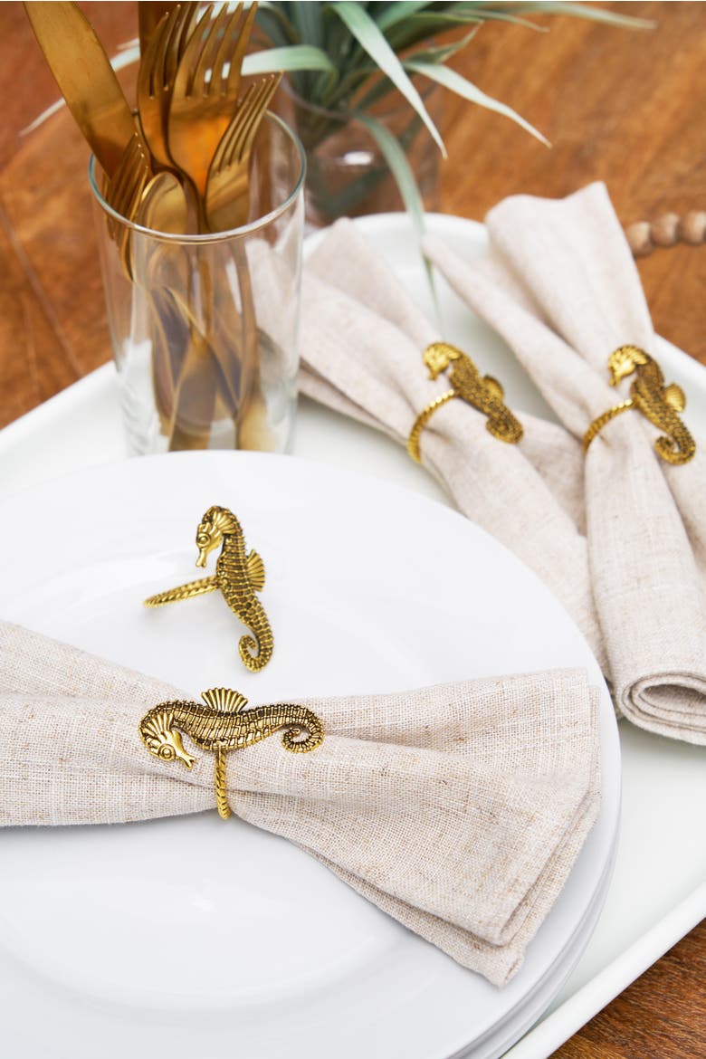 Gold Seahorse Napkin Rings Set of 4, Alternate, color, Gold