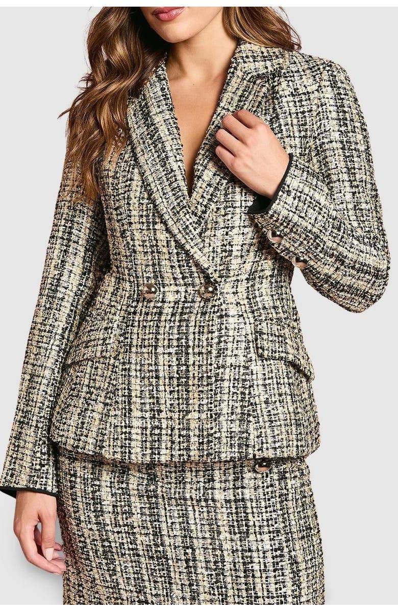 Coast Sequin Tweed Fitted Blazer, Alternate, color, Mono