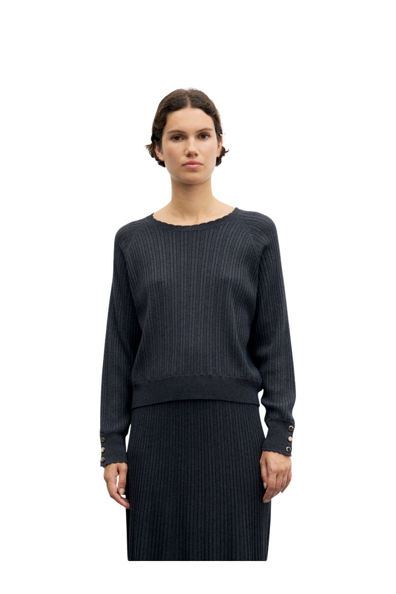 Rita Ribbed Openwork Knit Sweater, Main, color, Charcoal