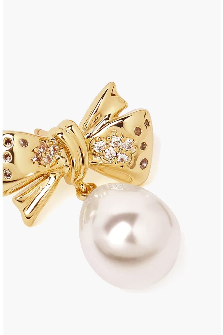 Bow Pearl Earrings Drop Earrings In Gold, Crystals & Pearls, Alternate, color, Gold