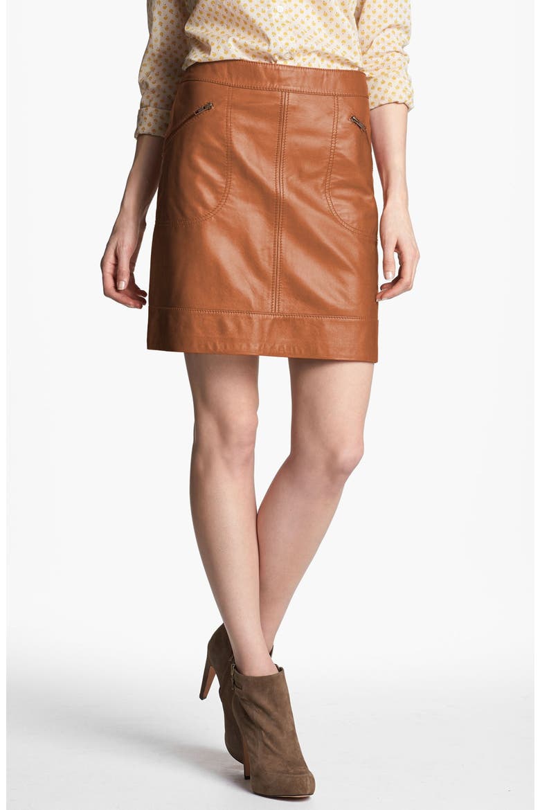Zip Pocket Leather Skirt, Main, color, LUGGAGE