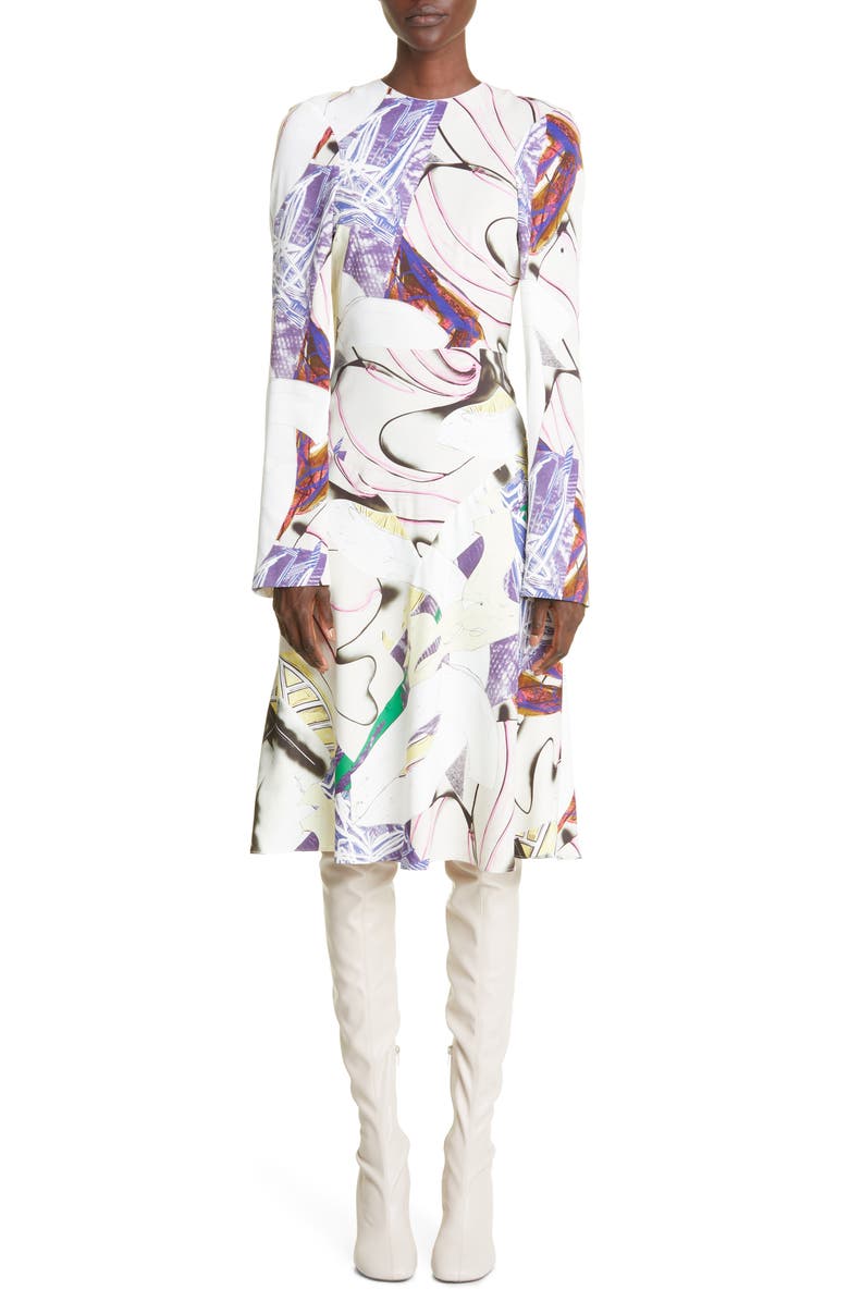 Stella McCartney Ahab Abstract Print Long Sleeve Midi Dress, Main, color,