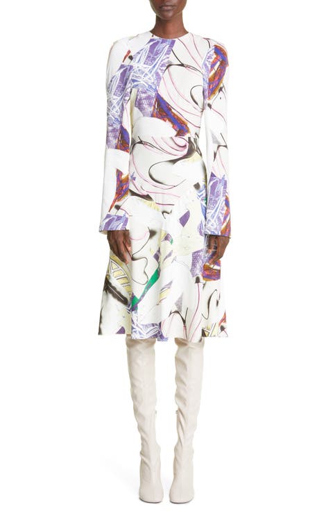 Ahab Abstract Print Long Sleeve Midi Dress