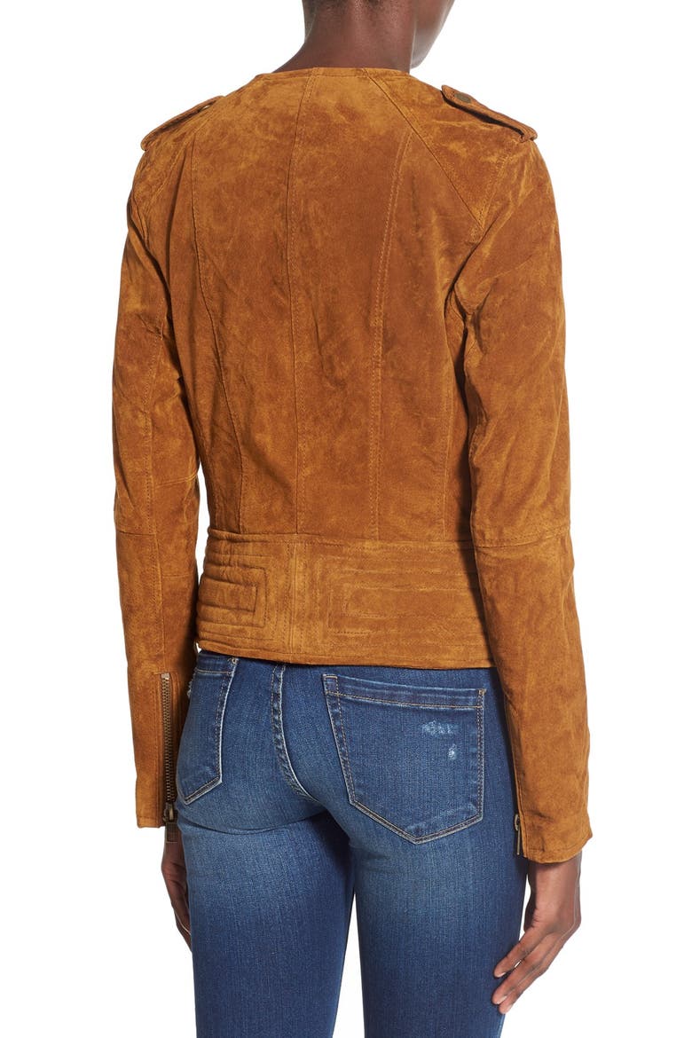Suede Leather Jacket, Alternate, color, COGNAC