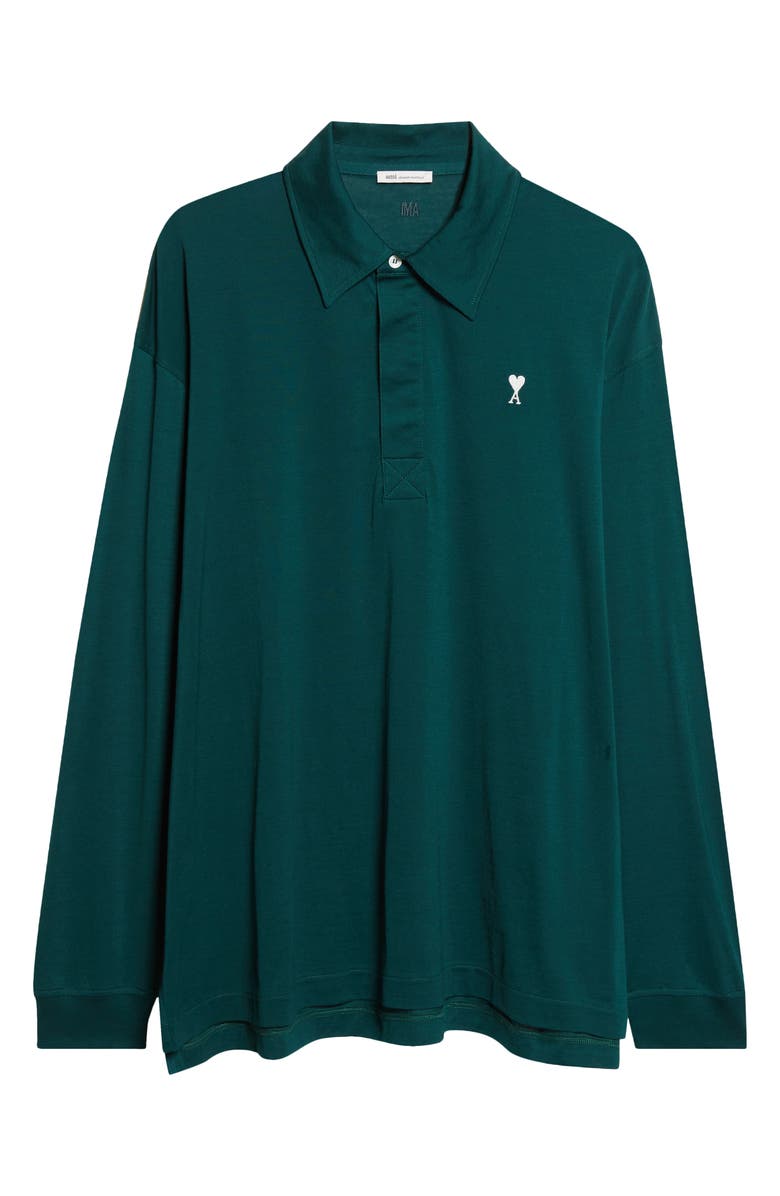 AMI PARIS Ami de Coeur Embroidered Long Sleeve Cotton Polo, Alternate, color,