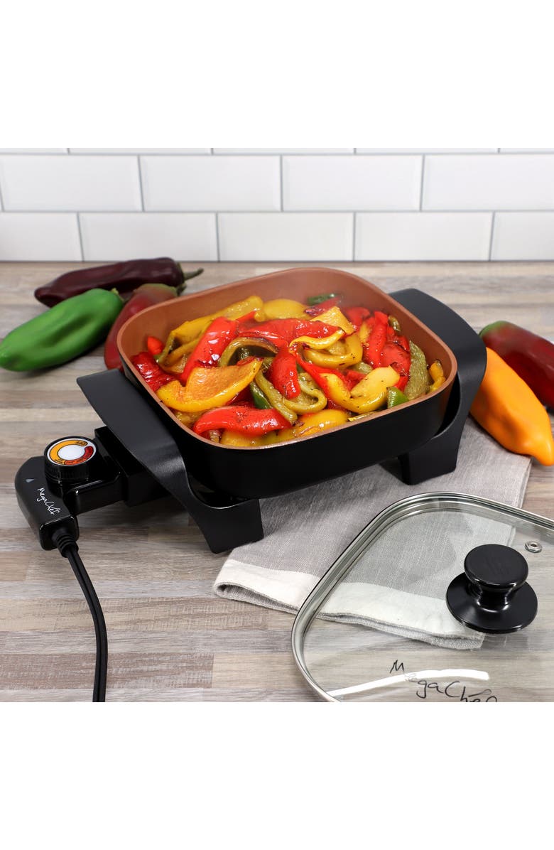 Megachef 8 Inch Electric Skillet with Lid in Black with Copper Coating, Alternate, color, Black