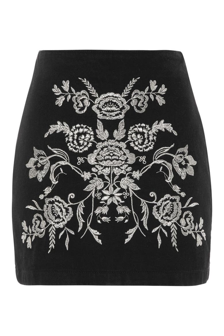Floral Embroidered A-Line Skirt, Alternate, color, BLACK MULTI