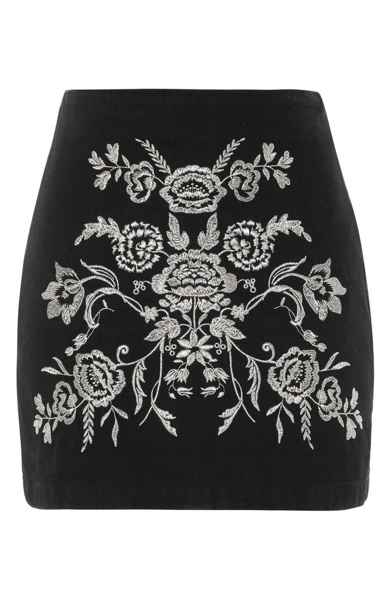 Topshop Floral Embroidered A-Line Skirt, Alternate, color, 