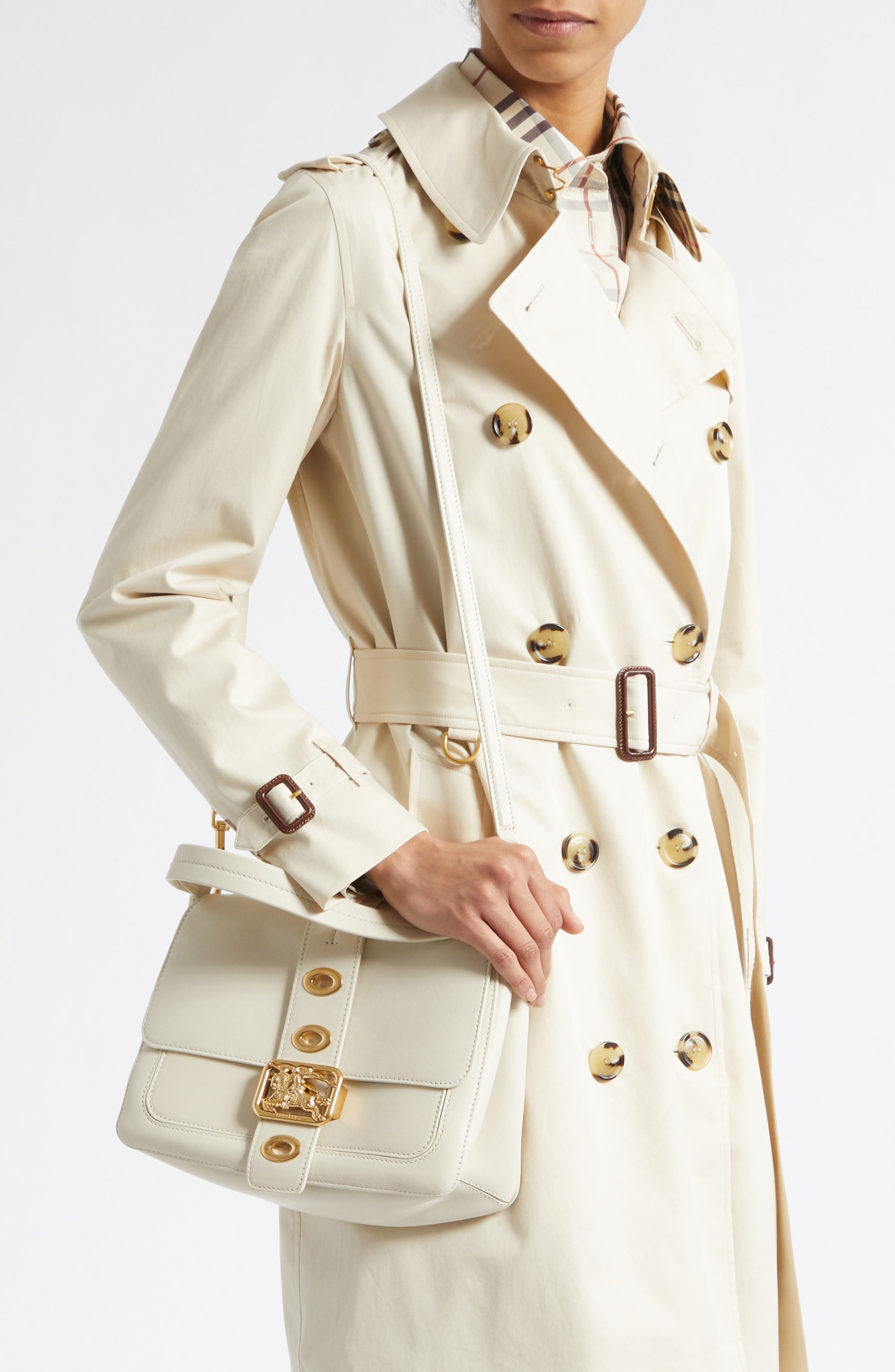 Burberry Small Rider Leather Top Handle Bag, Alternate, color, Soap