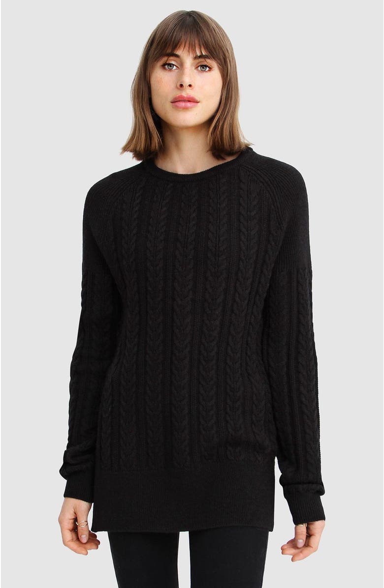 Belle & Bloom At Last Cable Knit Jumper with Slit, Alternate, color, Black