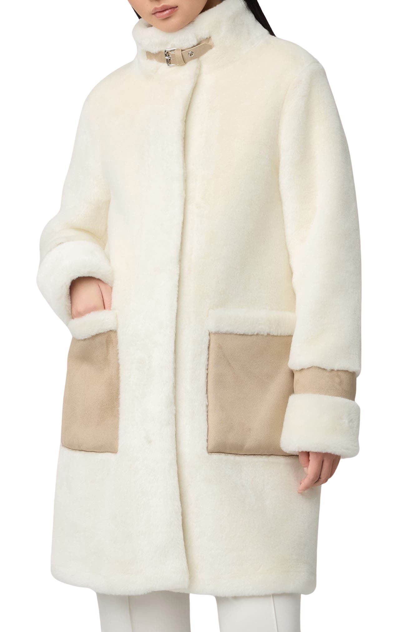 Soia & Kyo Fiala Faux Fur & Faux Suede Coat in Powder 