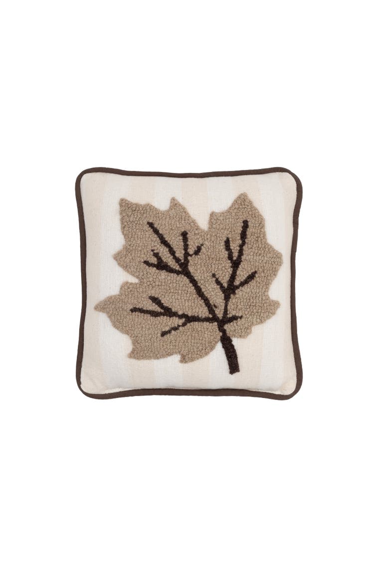 Tan Leaf Hooked Throw Pillow 12" x 12", Main, color, Beige
