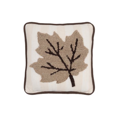 Tan Leaf Hooked Throw Pillow 12" x 12"