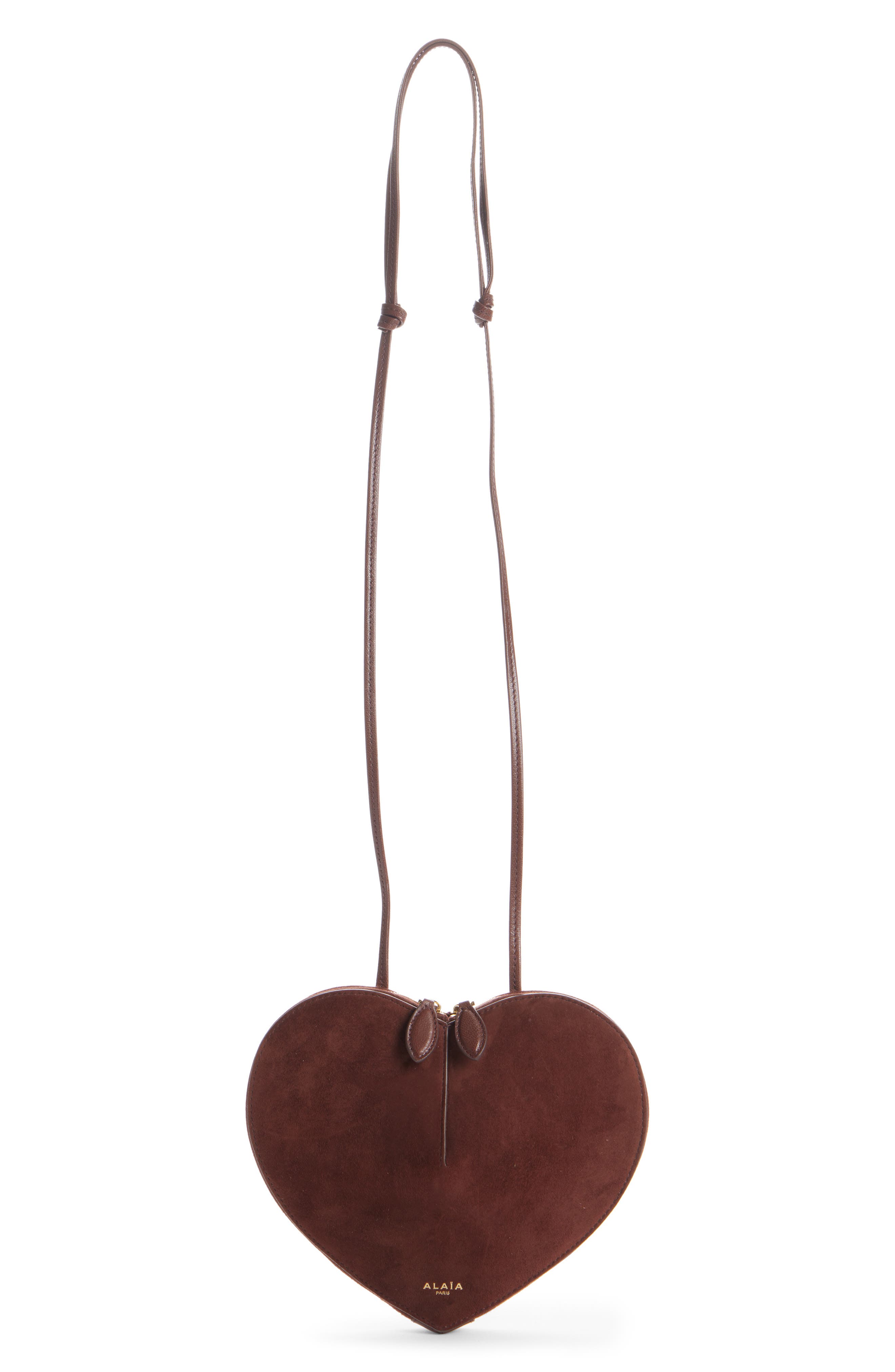 Alaïa Le Coeur Suede Crossbody Bag, Alternate, color, Brun