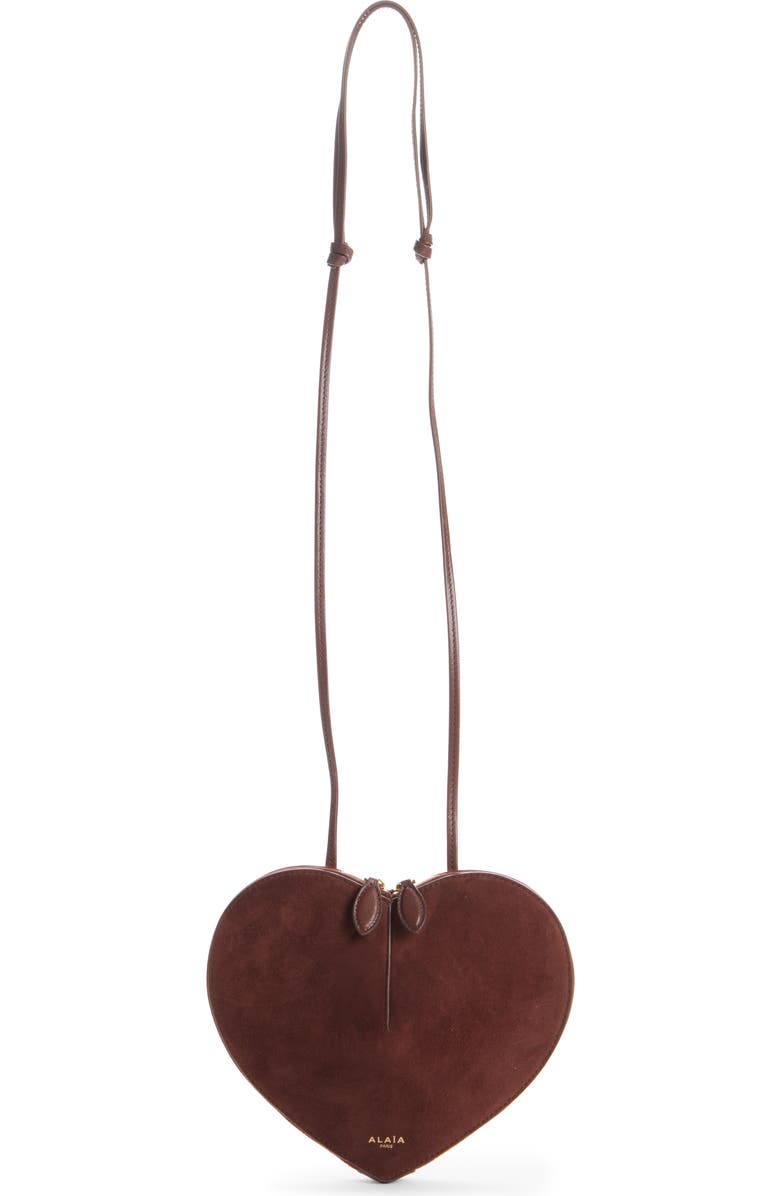 Alaïa Le Coeur Suede Crossbody Bag, Alternate, color, Brun