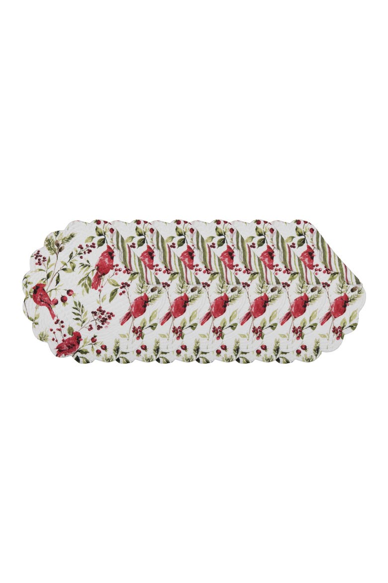 Rosalind Cardinal and Berries Quilt Round Set of 6 Placemats 17", Main, color, Red