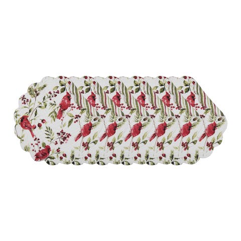 Rosalind Cardinal and Berries Quilt Round Set of 6 Placemats 17"