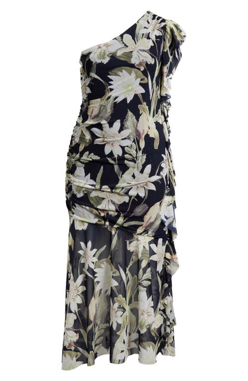 Chelsea28 Rosette Ruffle One-shoulder Maxi Dress In Navy- Green Island Floral