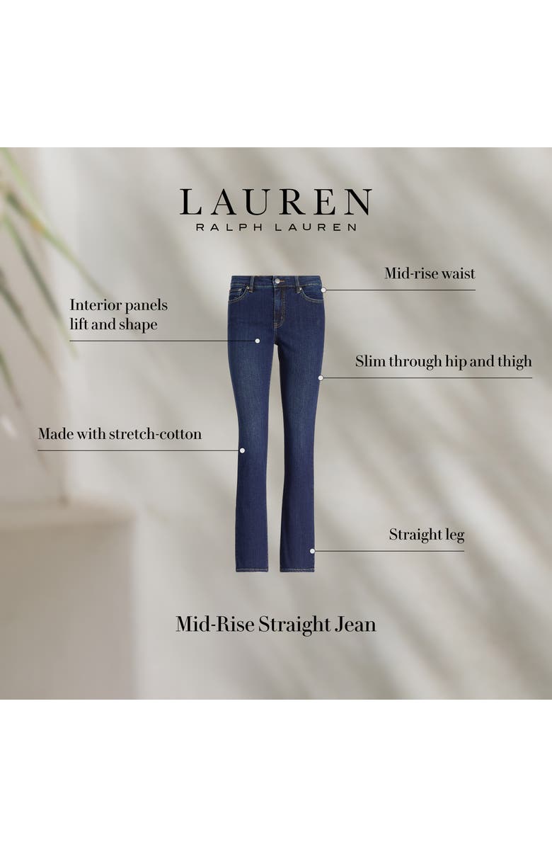 Lauren Ralph Lauren Mid Rise Straight Jeans, Alternate, color, Dark Rinse Wash Denim