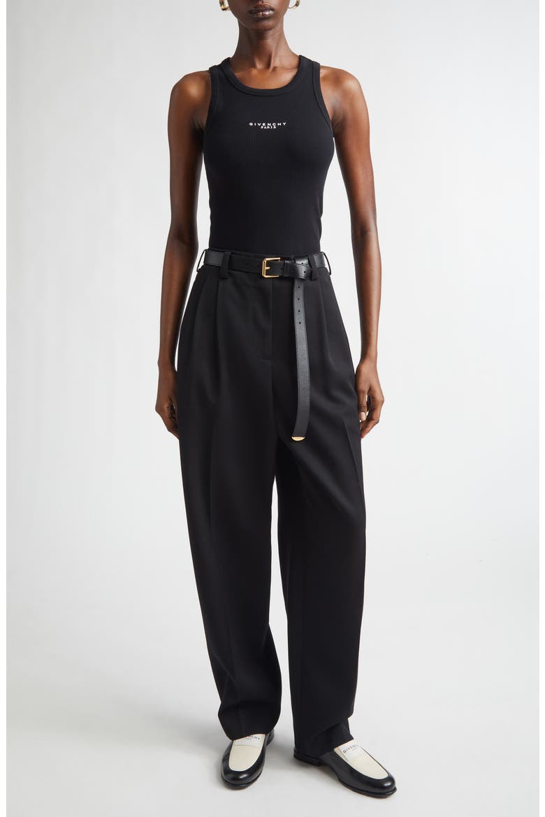 Slashed Double Pleat Wool Grain de Poudre Pants, Alternate, color, BLACK